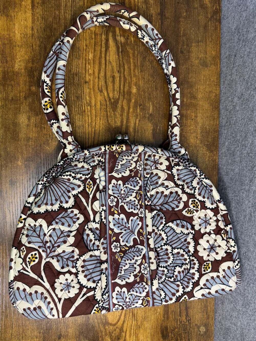 Vera Bradley Alice Kisslock Handbag Slate Blooms Quilted Cotton